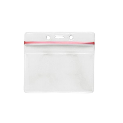 Clear Vinyl Badge Holder (Horizontal) w/ Red Zipper Closure & Dual Slots