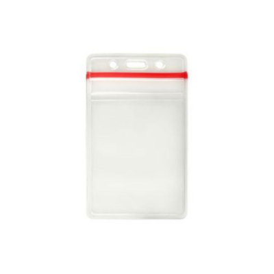 Clear Vinyl Badge Holder (Vertical) w/ Red Zipper Closure (100/Pack)